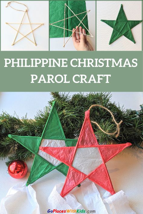 This Philippine parol craft (Christmas star) is a great hands-on activity for teaching your child about the culture of the Philippines! Step-by-step instructions included. Filipino Christmas Star Parol, How To Make A Parol Star Lanterns, Philippines Christmas Crafts For Kids, Parol Filipino Star Lanterns, Filipino Parol Craft For Kids, Philippines Crafts For Kids, Filipino Parol Diy, Diy Parol Christmas Lanterns, Filipino Christmas Decorations