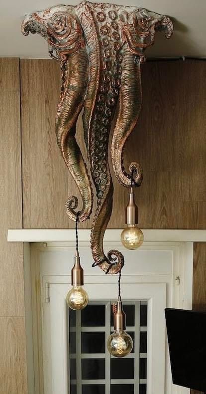 Kraken Bathroom, Octopus Light Fixture, Kracken Bathroom Decor, Kraken Wall Mural, Vintage Octopus, Steampunk Octopus Lamp, 3d Night Light, Handcrafted Lamp, Beaded Lamps