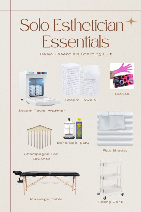 A few essentials for Solo Estheticians just starting out. Stay tuned to see how to elevate your spa bed! Esthetician Room Supplies, Spa Room Ideas Estheticians, Spa Room Ideas, Esthetician Supplies, Esthetician Inspiration, Spa Bed, Facial Room, Medical Esthetician, Esthetician School