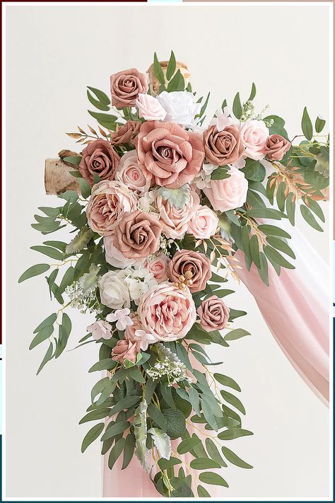 Winter Wedding Arch - HurryDon't miss out these fantastic products from Amazon.com Table Flower Decor, Winter Wedding Arch, Sweetheart Table Flowers, Dusty Pink Weddings, Arch Decor, Arch Decoration, Table Flower, Wedding Arch Flowers, Rose Cream