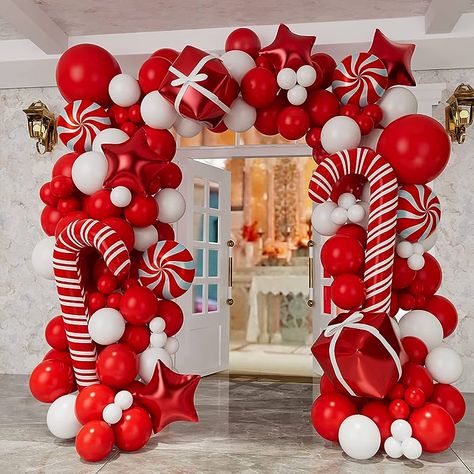 Christmas Balloon Garland, Christmas Party Backdrop, Candy Balloons, Star Balloons, Christmas Balloon Decorations, Holiday Balloons, Kids Christmas Party, Garland Arch, Christmas Balloons