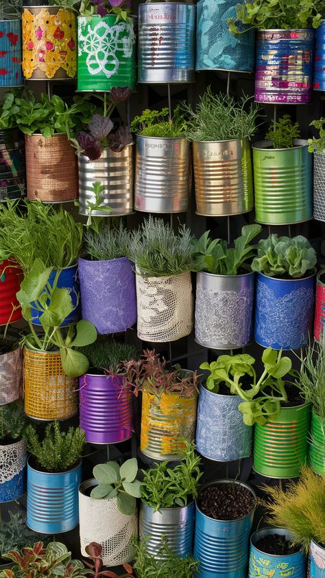 🌱Tin Can Planters: Get creative and go green! 🌿✨  Decorate empty tin cans and transform them into charming planters for small plants or herbs. It's a fun, eco-friendly project that adds a touch of nature to your home.🪴  #TinCanCrafts #EcoFriendly #UpcycledPlanters #DIYHomeDecor #KidsCrafts #GreenLiving #PlantLovers #CreativeKids #GardeningWithKids Recycled Plastic Planters, Upcycle Tin Cans Garden, Easy Diy Planters, How To Decorate Tin Cans, Upcycling Tin Cans, Tin Can Planters, Can Planters, Plant Business, Recycled Planters