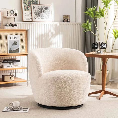 Hadriel Small Swivel Chair,Full Assembled Boucle Upholstered Fabric Barrel Chair,Small Space Armchair Chair Small Space, Barrel Chairs, Small Swivel Chair, Bucket Chairs, Upholstered Swivel Chairs, Elegant Chair, Swivel Barrel Chair, Small Chair, Boucle Fabric