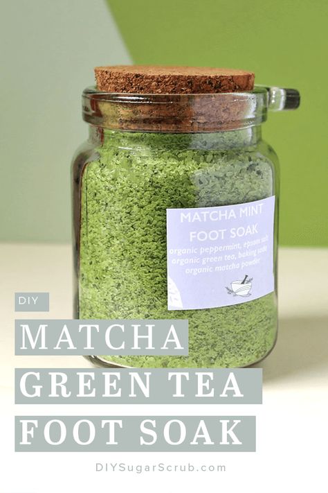 DIY Matcha Green Tea Foot Soak  - the perfect way to soothe your tired feet.  | Natural Pins | #diysugarscrub #footsoak #matcha