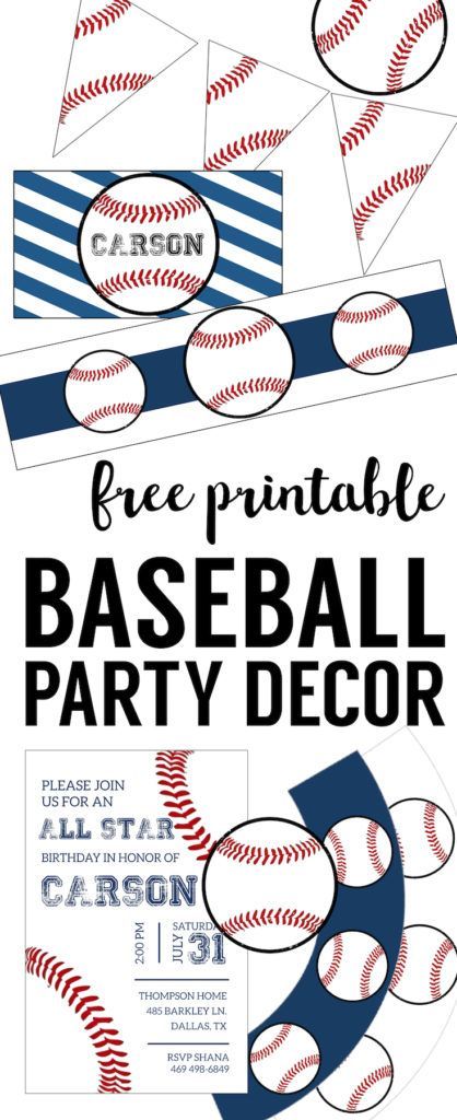 Free Baseball Printables {Baseball Party Decorations}. Baseball birthday party decorations, boy baby shower decor, or mlb world series, or baseball or softball team party DIY decor. Baseball Party Decor, Baseball Birthday Party Decorations, Baseball Printables, Baseball Party Decorations, Baseball Theme Birthday, Soccer Banner, Sports Party Decorations, Baseball Theme Party, Mlb World Series