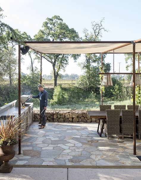 Dwell - 5 Hot Tips to Remember When Planning Your Desert Prefab Scaffold Pergola, Scaffold Pole Pergola, Stillwater Dwellings, Gabion Wall, Backyard Canopy, Outdoor Canopy, Matthew Williams, Garden Canopy, Shade Canopy