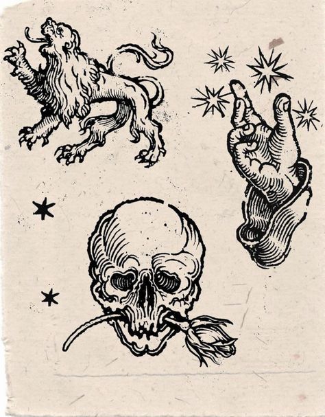 Woodcut Art Tattoo, Engraving Tattoo Flash, Medieval Woodcut Tattoo, Medieval Tattoo Ideas, Victorian Tattoo Ideas, Medieval Tattoos, Medieval Skull, Medieval Woodcut, Angel Devil Tattoo