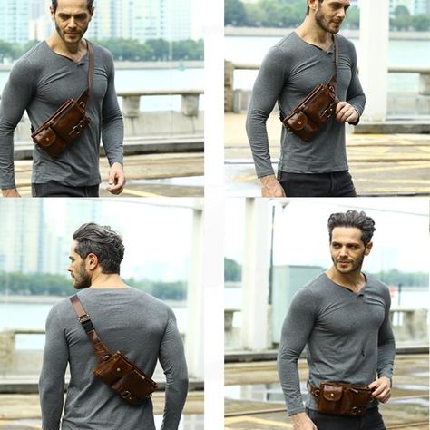 Men's Leather Waist Pack Belt Bag Crossbody Shoulder Bag For Mobile Phone Waist Bag Outfit Men, Waist Pack Men, Mens Waist Bag, Leather Waist Pack, Waist Bag Leather, Belt Pattern, Girls Messenger Bag, Men Waist, Shopify Business