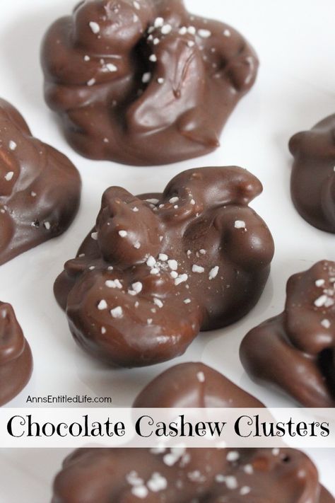 Salted Caramel Cashews, Cashew Chocolate Clusters, Nut Candy Recipes, Cashew Clusters Recipe, Chocolate Covered Cashews, Homemade Candy Recipes, Cashew Clusters, Cashew Bars, Chocolate Covered Cherries Recipe