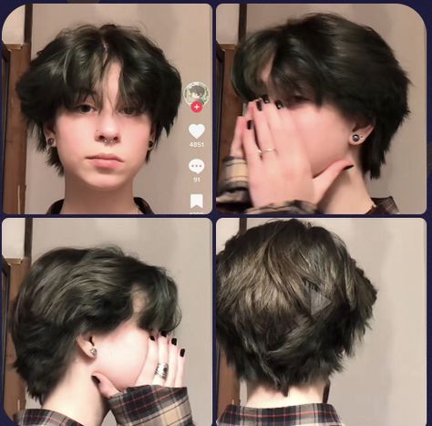 Trans Female To Male Haircuts, Short Hair Styles Trans Masc, Cute Transmasc Haircuts, Lesbian Tomboy Haircuts, Trans Male Haircut 360, Haircut Ideas Transmasc, Short Wolfcut Masculine, Short Haircuts With Layers Fine Hair, Hairstyles For Short Hair Masculine