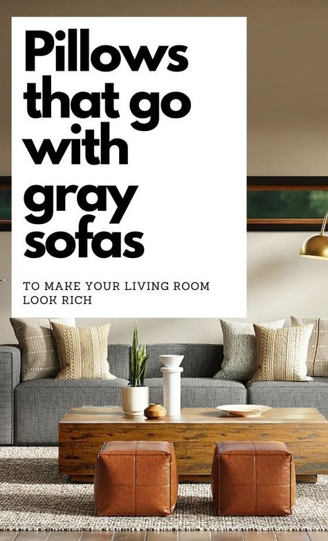 Not sure which pillows to get for a gray sofa? Then you have to check out this awesome compilation of the best pillow colors and patterned pillows that will make your gray sofa and living room look rich and elegant. Heather Gray Couch Living Room, Gray Couch Beige Rug Living Room, Gray Sofa Accent Pillows, Accent Pillows For Light Gray Couch, Gray Couch Family Room Ideas, Grey Sofa Family Room Ideas, Gray Sofa Modern Living Room, Style Light Grey Couch, Home Office With Gray Sofa