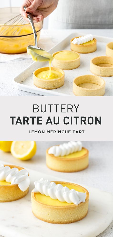 The Best Tarte Au Citron (Lemon Meringue Tart) – Cooking Gift Set Co. French Tart Au Citron, Frog Pastries, Patisserie Desserts Recipes, Citrus Tart Recipe, Tart With Meringue, Meyer Lemon Tart, Small Lemon Tarts, Lemon Meringue Pie Mini, Lemon Tart Mini