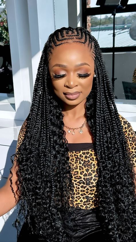 Latest Hair Braids Styles 2024 Twist, Black Women Hairstyles Braids, Hairstyle Ideas Black Women, Cornrows With Box Braids, Elegant Short Hair, Latest Braided Hairstyles, Latest Hair Braids, Protective Style Braids, Cornrows Braids For Black Women