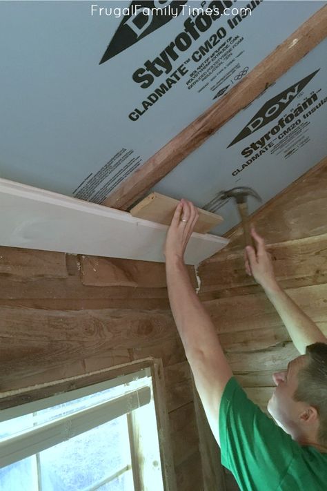 Plywood Shiplap Ceiling, How To Install Shiplap Ceiling, Shed Ceiling Ideas, Shiplap Ceilings, Bunkhouse Ideas, She Shed Interior, Plywood Ceiling, Ceiling Diy, Ceiling Remodel