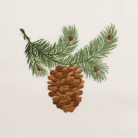 Christmas Embroidery Patterns, Nature Cross Stitch, Embroidery Christmas, 자수 디자인, Christmas Embroidery, Hand Embroidery Patterns, Pine Cone, Embroidery Inspiration, Diy Embroidery