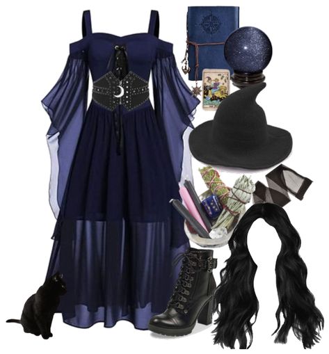 Witch Outfit Cottagecore, Storm Witch Outfit, Witch Oc Outfit Ideas, Witch Battle Outfit, Formal Witch Outfit, Modern Witch Clothes, Thrifted Witch Costume, Witchy Outfit Inspiration, Wich Outfit Aesthetic