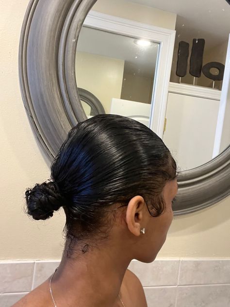 Jayda Wayda Slick Back Bun, Small Slick Back Bun, Wet Slicked Back Hair Black Women, Slick Top Bun, Natural Slick Back, Slick Back Short Hair Black Women, Slick Bun Black Women, Natural Slick Back Bun, Slick Backs Black Women