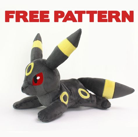 FREE Umbreon plush patterns: sewing + embroidery Umbreon Pokemon, Pokemon Stuffed Animals, Pokemon Umbreon, Pokemon Pattern, Printable Sewing Patterns, Animal Sewing Patterns, Plushie Patterns, Sewing Stuffed Animals, Pokemon Plush