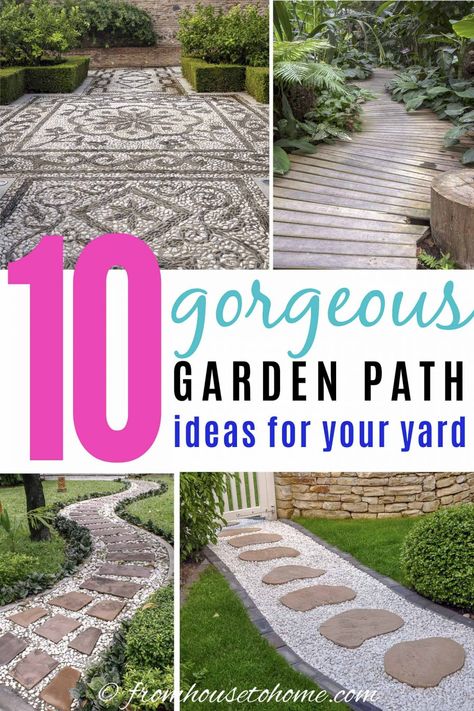 Garden Path Ideas: 10 Ways To Create A Beautiful Walkway | Garden Paths and Walkways Walkway With Stepping Stones, Front Garden Path, Coastal Backyard, Garden Path Ideas, Stepping Stone Walkways, Gravel Walkway, Whimsical Diy, Stone Garden Paths, Stepping Stone Paths