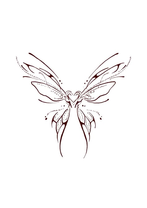 Fine Line Art Tattoos, Fairy Style Tattoo, Basic Tattoos For Women, Winx Club Wings Tattoo, Small Fairy Wings Tattoo, Winx Wings Tattoo, Fairy Wings Tattoo Designs, Small Fairy Tattoos Simple, Complimenting Tattoos