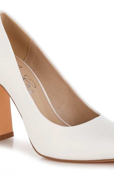 A smooth upper adds timeless sophistication to a luxe pump balanced by a slender toe and narrow heel. 4" heel; 3/4" platform Synthetic upper and lining/rubber sole Imported Nordstrom Rack, Rubber Sole, Nordstrom, Pumps, London, Heels, White