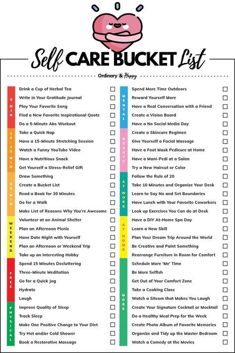 self care bucket list with 60 ideas you can try Health Bucket List, Selfcare Bucket List, Self Care Checklist Monthly, Spring Self Care Challenge, Things To Try In Life Bucket Lists, Motivation For Self Care, List Of Self Care Activities, Self Care Bucket List Ideas, Self Care Checklist Ideas