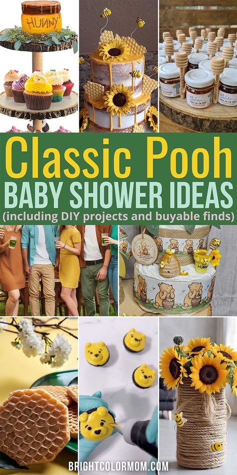 Throwing a Winnie the Pooh baby shower? Whether the baby is a boy or a girl, this guide's got the perfect CLASSIC Pooh baby shower ideas (food, decor, games, cake!) to unique DIY centerpieces & easy non-candy favor ideas. We've even got gift ideas that are Pooh bear-themed (and no, we didn't forget the diaper cake). Plan a party sweeter than honey on a BUDGET with these creative ideas! Classic Pooh Baby Shower Ideas Food, Easy Shower Food, Winnie The Pooh Baby Shower Centerpieces, Winnie The Pooh Baby Shower Cake, Winnie The Pooh Baby Shower Ideas, Classic Pooh Baby Shower Ideas, Winnie The Pooh Centerpiece Ideas, Baby Shower Ideas Food, Baby Boy Gift Ideas