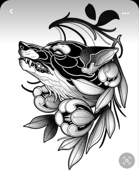 Blackwork Tattoo Stencil, Neo Traditional Blackwork, Blackwork Wolf Tattoo, Neo Traditional Black And Grey, Neo Traditional Wolf, Blackwork Tattoo Design, Neo Traditional Art, Fox Tattoo Design, Neo Tattoo