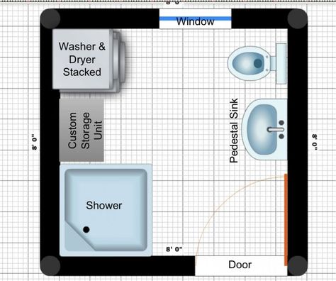 8 x 8 with washer dryer layout | Seven Oh Seven | Pinterest ... Bathroom And Laundry Room Combo, Bathroom Laundry Room Combo, Laundry Bathroom Combo, Laundry Room Stackable, Small Bathroom Floor Plans, Small Bathroom Plans, Stackable Laundry, Laundry Room Storage Shelves, Small Laundry Room Organization