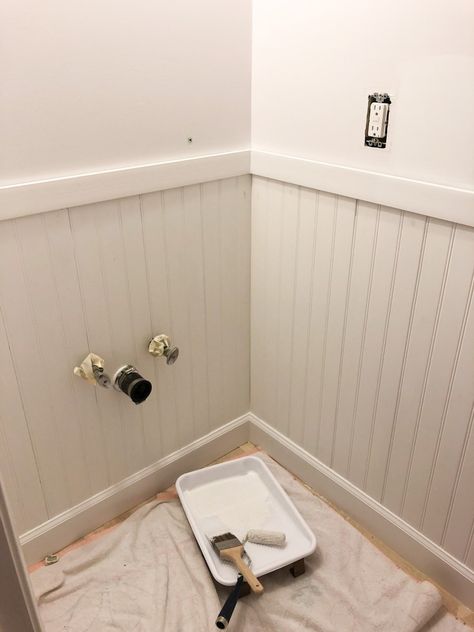 Our DIY Powder Room Remodel: Before & After - SC's Scoop. B Beadboard Powder Room, Diy Powder Room, Powder Bathroom Ideas, White Beadboard, Powder Room Remodel, Going Back To Work, Powder Room Wallpaper, Pony Wall, Old Sink