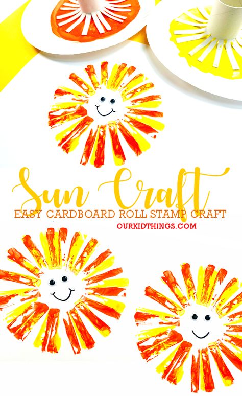 Cardboard Roll Stamp Sun Craft The Sun Artwork, August Themed Crafts For Kids, Summer Preschool Art Projects, First Day Of Summer Crafts For Toddlers, Fun In The Sun Activities For Toddlers, Summer Artwork For Kids, Summer Season Crafts For Kids, Fun Easy Summer Crafts For Kids, Sunshine Crafts For Preschoolers