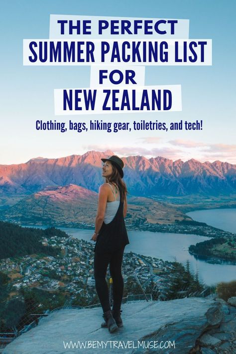 Packing for a summer holiday in New Zealand? It's ever-changing temperature can be tricky! Fret not, here's the perfect summer packing list for New Zealand, including a complete clothing list, the best bags to bring with you, as well as toiletries, hiking gear and tech gadgets! #NewZealandTravelTips #NewZealand New Zealand Packing List, Packing For New Zealand, Road Trip New Zealand, Summer Packing List, New Zealand Country, Summer Packing Lists, New Zealand Travel Guide, Summer Packing, Visit New Zealand