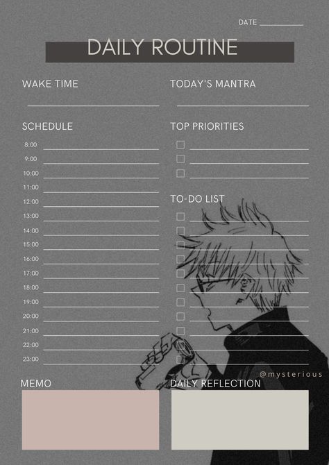 Routine Template Aesthetic, Daily Schedule Template Aesthetic, Daily Routine Schedule Template, Anime Schedule, Schedule Templates Aesthetic, Schedule Ideas, Daily Routine Schedule, Daily Planner Printables Free, Daily Routine Planner