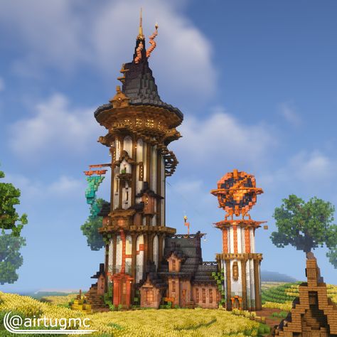 Freya Minecraft Builds, Minecraft Island Builds, Fantasy Wizard Tower, Minecraft Wizard Tower, Minecraft Landscape, Minecraft Tower, Wizard Tower, Minecraft Building Guide, Minecraft Steampunk