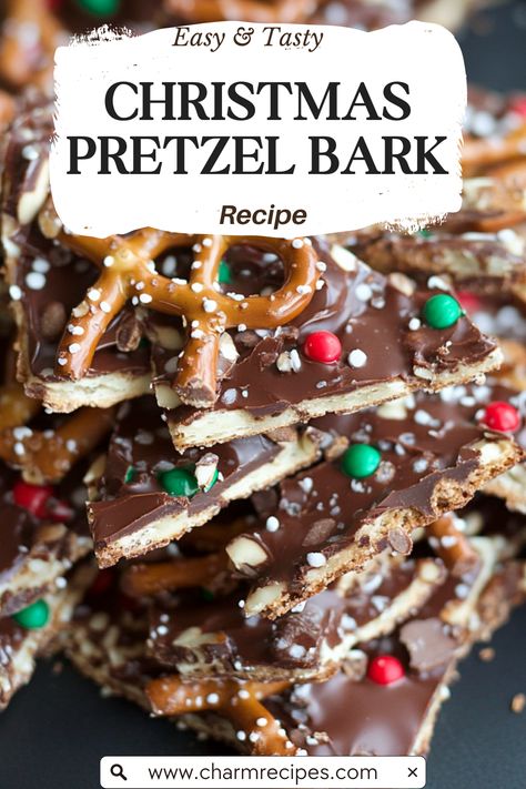 How to Make Christmas Pretzel Bark Tree Bark Recipe, Pretzel Cabin Christmas, Christmas Pretzel Crackle, Pretzel Cracker Bark Recipe, Chocolate Peanut Butter Pretzel Bark, Almond Bark Pretzel Rods, Pretzel Bark Recipes Christmas, Holiday Chocolate Bark Recipes, Chocolate Covered Pretzel Bark