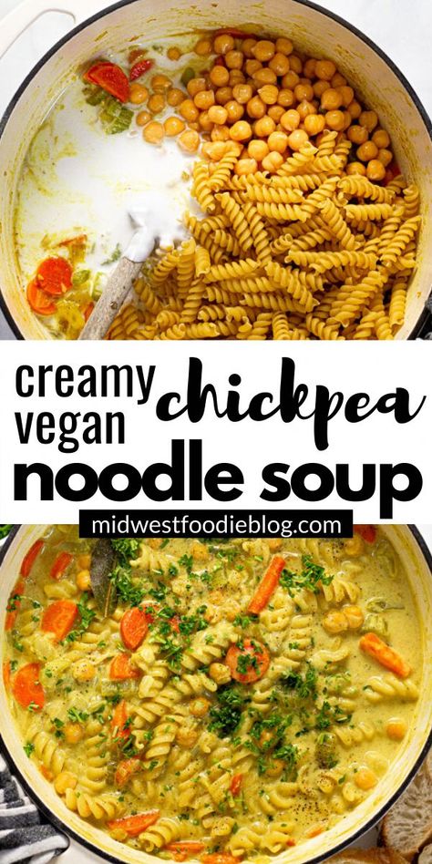 Chickpea Noodle Soup, Chickpea Noodle, Vegan Noodle Soup, Creamy Chickpea, Smoothies Vegan, Vegan Noodles, Pantry Ingredients, Vegan Soup Recipes, Tasty Vegetarian Recipes