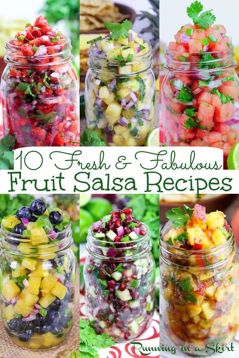 Kiwi Salsa, Fruit Salsa Recipe, Watermelon Salsa, Cranberry Salsa, Fruit Ideas, Strawberry Salsa, Salsa Recipes, Salsa Fresca, Fresh Fruit Recipes