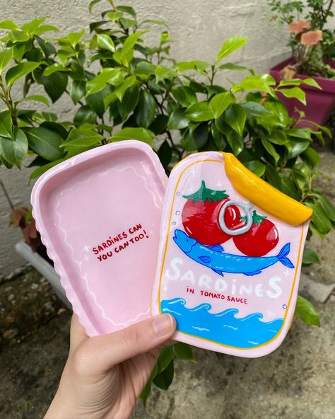 Lil sardine can, you can too🐟🩵 #sardine #clay #diy #handmade #pottery #trinket #trinketdish #глина #своїмируками Diy Clay Tray Ideas, Clay Sardines Can, Diy Clay Match Holder, Air Dry Clay Kitchen Ideas, Clay Sardine Tin, Ceramic Sardine Can, Cool Air Dry Clay Ideas, Home Pottery Ideas, Clay Dry Air