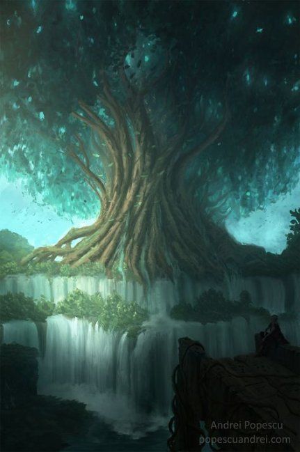 Scenes and Landscapes - Fantasy Art Fantasy Tree, Golden Tree, Giant Tree, Fantasy Background, Fantasy Magic, Tree Artwork, Ancient Tree, Fantasy City, Fantasy Castle