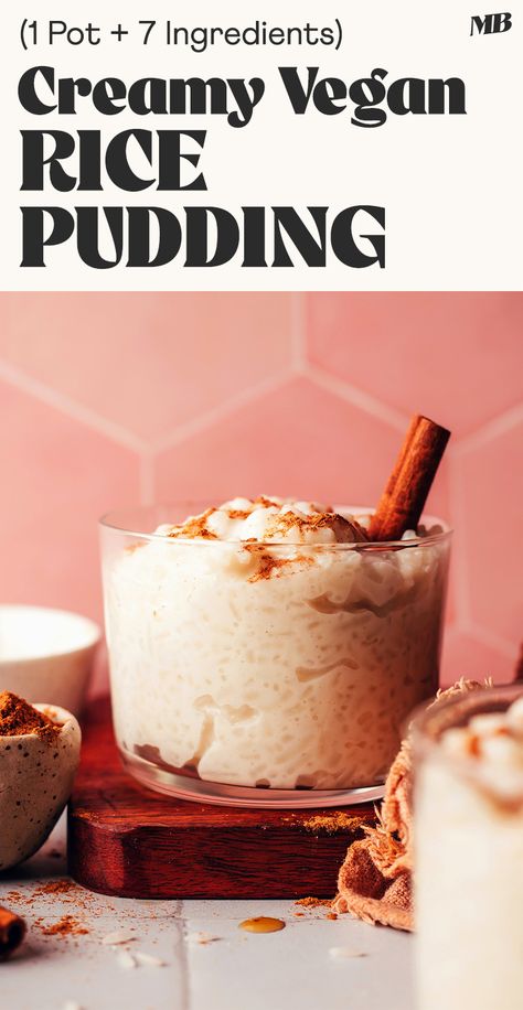 Creamy, perfectly sweet vegan rice pudding made in 1 pot with just 7 ingredients. Naturally sweetened and SO comforting and nostalgic! Vegan Coconut Pudding, Lactose Free Pudding, Rice Pudding With Oatmilk, Turn Over Recipe, Vegan Rice Pudding Recipe, Healthy Rice Pudding Recipe, Healthy Rice Pudding, Vegan Tapioca Pudding, Dairy Free Rice Pudding