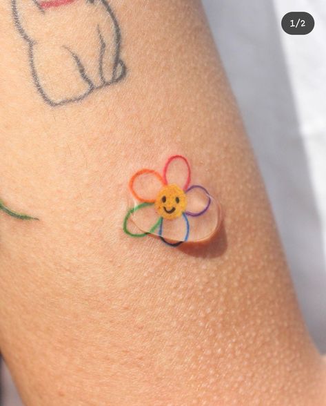 Cute Hand Tattoos Small Simple, Small Tattoo Color, Cute Small Meaningful Tattoos, Small Gay Tattoo, Small Color Tattoos For Women, Minimalist Colored Tattoo, Small Coloured Tattoos, Gay Tattoo For Women, Colored Tattoos For Women