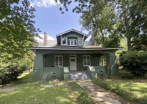 Circa 1912 Georgia Brick Bungalow Under $100K - Old Houses Under $100K Brick Bungalow, Rocking Chair Front Porch, Glass Pocket Doors, Craftsman Details, Corner Sink, Electrical Panel, Farmhouse Style House, Pocket Doors, Brick House