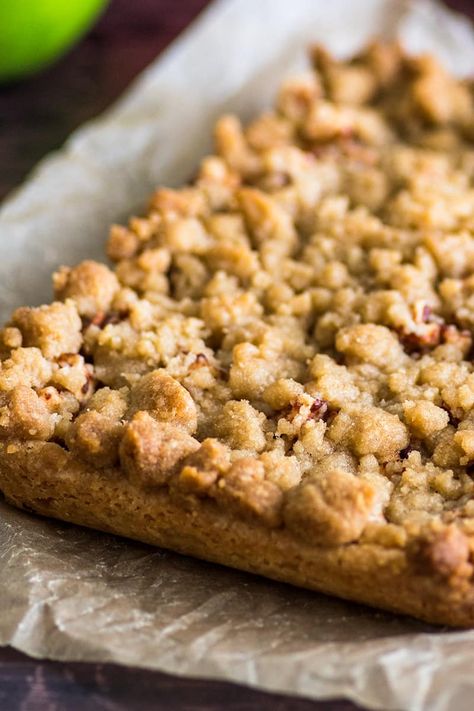 You will love these Small-batch Apple Pie Bars with their buttery shortbread base, gooey apple cinnamon center, and crunchy streusel topping. Looking for more small-batch fall desserts? Try my Dutch Apple Galette for Two, Pumpkin Baking Mischief, Shortbread Recipe Easy, Fall Desserts Apple, Apple Blondies, Apple Crumble Cake, Cherry Pie Bars, Streusel Bars, Small Batch Baking, Apple Pie Bars