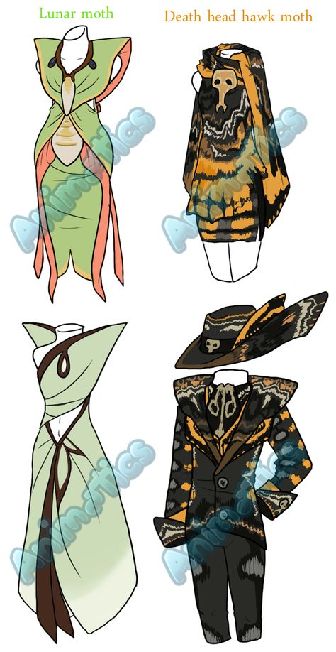 Lunar Moth Color Palette, Moth Clothes Design, Moth Outfit Drawing, Moth Dress Drawing, Moth Themed Outfit, Moth Inspired Fashion, Moth Inspired Outfit, Moth Person Character Design, Moth Oc Art