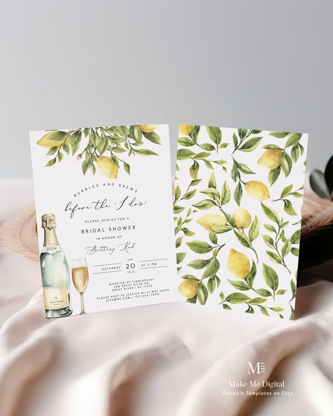 Brews Before The I Dos, Mediterranean Wedding Invitations, Bubbles And Brews, Lemon Wedding Invitations, Shower Sizes, Bridal Brunch Invitations, Lemon Blossoms, Summer Bridal Showers, Brunch Invitations