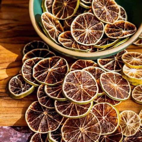 Learn how to make a classic garnish for cocktails and other beverages: dehydrated lime wheels! You can use a dehydrator, your oven, or even an air fryer! Dehydrated Limes For Cocktails, Dehydrated Cocktail Garnish, Dried Fruit Cocktail, Garnish For Cocktails, Lime Uses, Homemade Potpourri, Lime Slice, Lime Powder, Dairy Free Treats