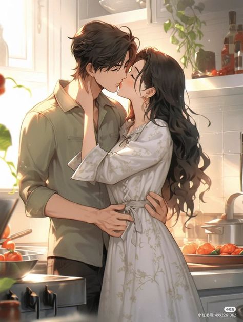 Anime Wedding Couple Art, Anime Husband And Wife, Student Couple Anime, Wedding Anime Couple, Fan Art Anime Romance, Fantasy Kiss, Fantasy Couple Romantic, Fantasy Couples, Romantic Anime Couples