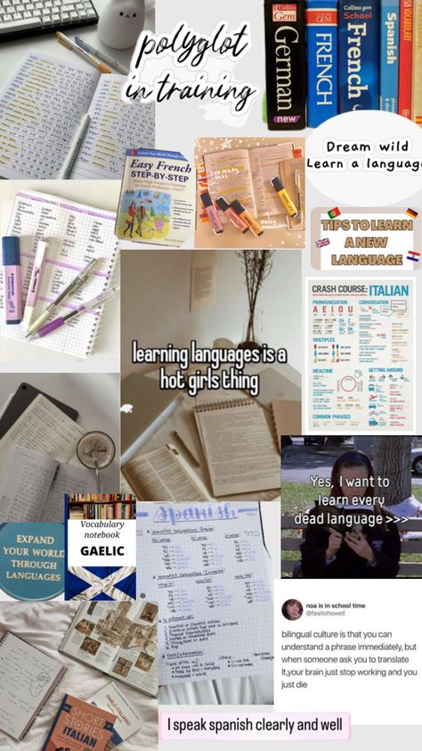 The perfect inspo collage for people who love languages and are #polyglots in training Languages Aesthetic, Linguistics Major, How I Take Notes, Inspo Collage, Sign Language Phrases, Phrase Book, Learning Languages Tips, My Future Job, Learn Another Language