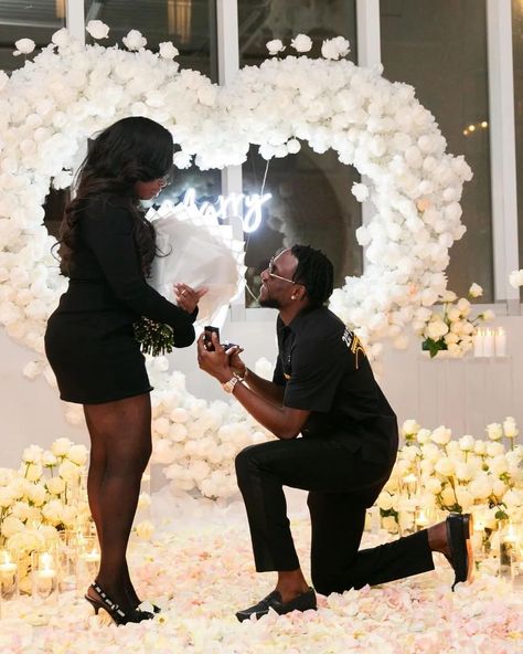 The Beginning of Forever ��💍🤍♾️ #blacklove #marriageproposal #marryme #blackcouples #isaidyes #shesaidyes #engaged #bridetobe #proposal #proposaldecor Congrats @lizzy_baybe 🎊 🤎 🎥: @r.e.m.videoandphotography 🎻: @parkweststrings2019 💐: @floress_rojas 🎈: @balloonsbymisorge 🤍: @party.etc 🚘: @g5limo 🍽️: @theofficialbosschef 📸: @ss.studi0 🎇: @chicagoavrentals #dreamproposal #bemywife #willyoumarryme #feyonce Happy Marriage Photos, Black And White Proposal, Marriage Aesthetic Black Couple, Engaged Vision Board, Wedding Aesthetic Black Couple, Dinner Proposal Ideas, Married Black Couples, Engagement Black Couples, Proposal Black Couple