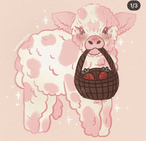 Cute Cow Art Aesthetic, Cow Bell Drawing, Strawberry Animals Drawing, Mushroom Cow Drawing, Strawberry Cow Pfp, Mushroom Cow Art, Pink Cow Aesthetic, Strawberry Cow Aesthetic, Strawberry Cow Drawing